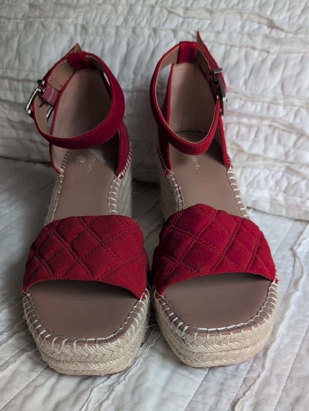 Nordstrom Red Quilted Espadrille Wedge Sandals with Ankle Strap